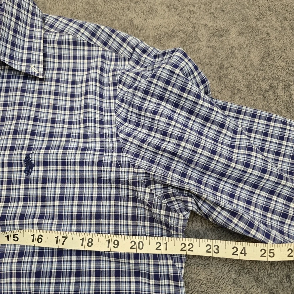 POLO RALPH LAUREN BLUE WHITE NAVY PLAID 💯 cotton Size Medium